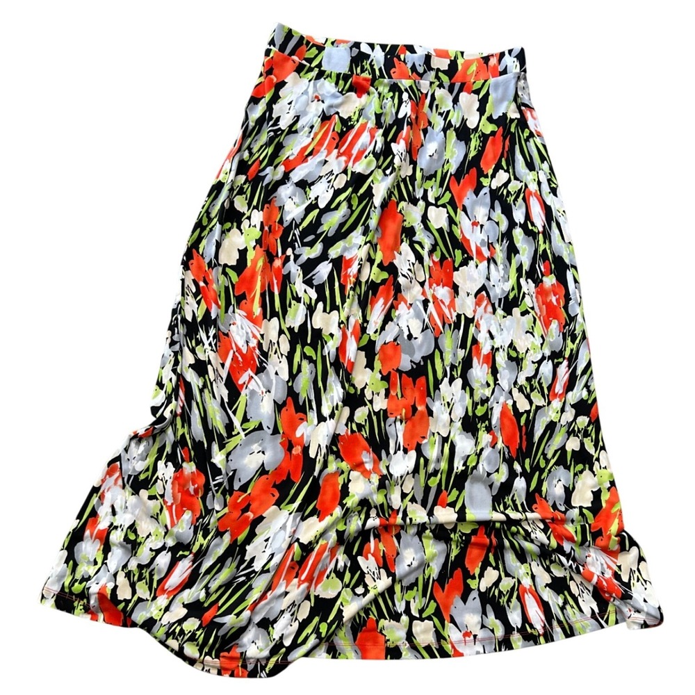 Jones Studio Separates Womens Floral Midi Skirt Black Orange Green Abstract M